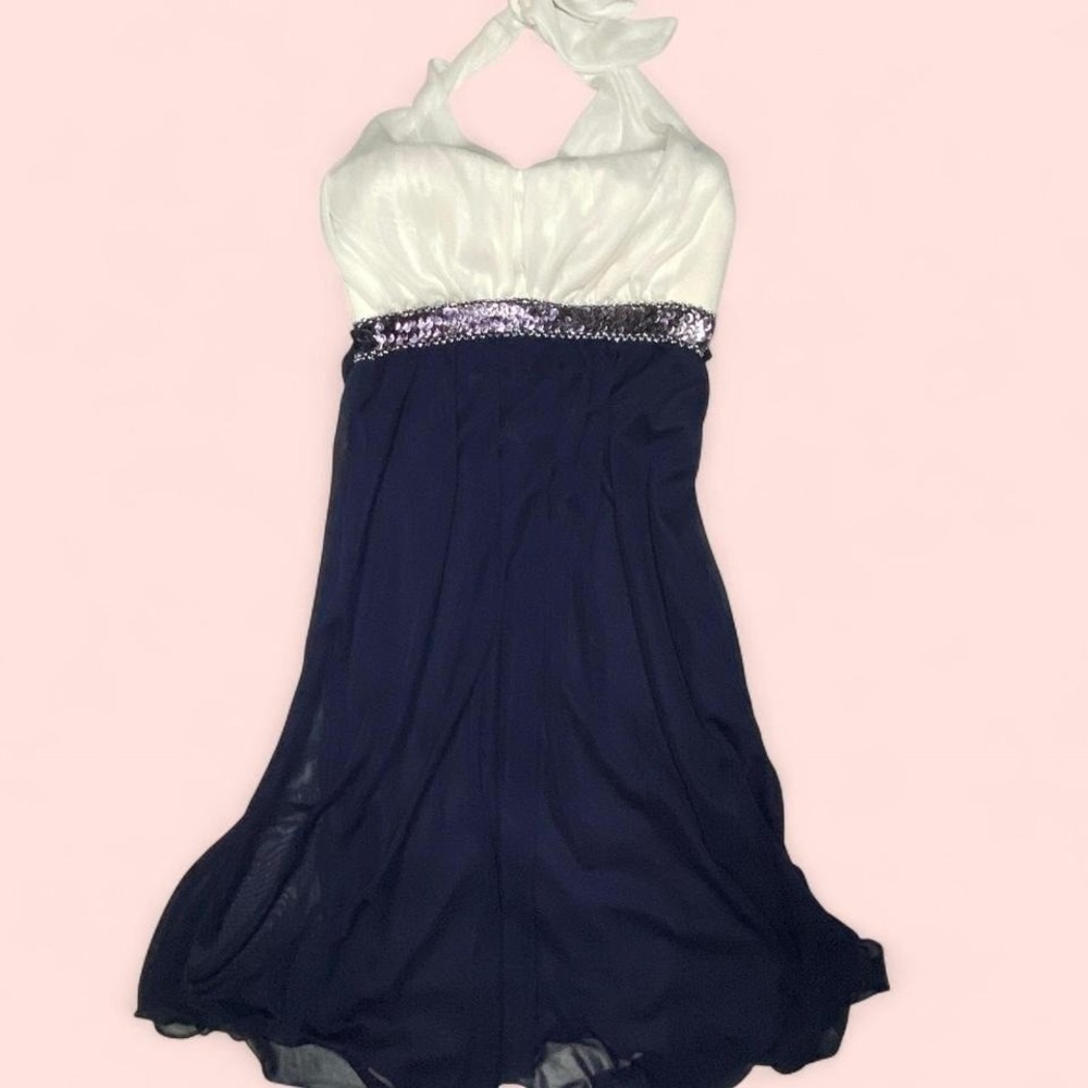 SWEET STORM VINTAGE Y2K Navy and white halter dress with sequin details club
